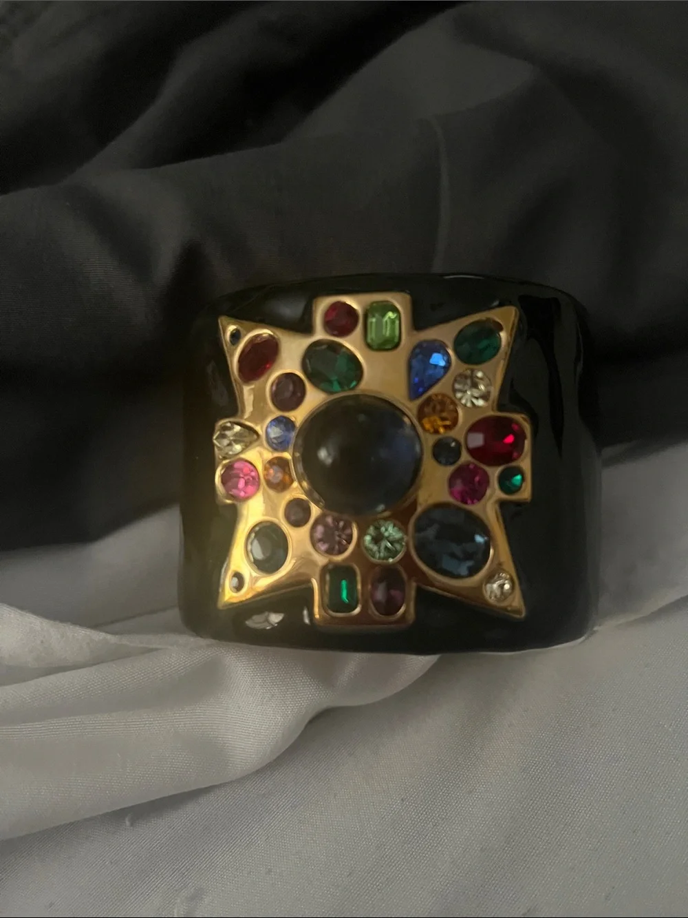 Multicolor Gemstone Accent Black Statement cuff Kenneth j lane vintage..beautif